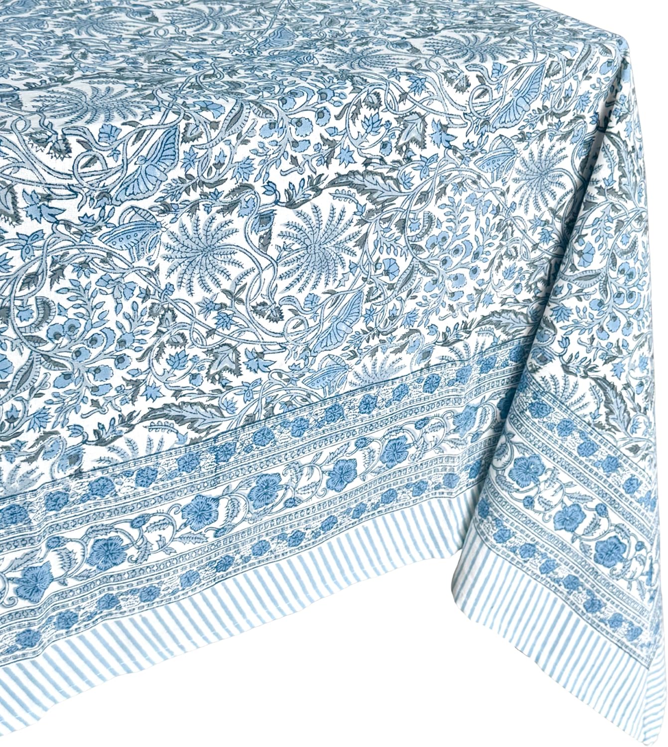 ATOSII Butterfly Blue 100% Cotton Square Summer Tablecloth, Handblock Floral Print Linen Table Cloth for Kitchen Dining I Parties, Weddings, Outdoors, 60 X 60 Inches I 4 Seater