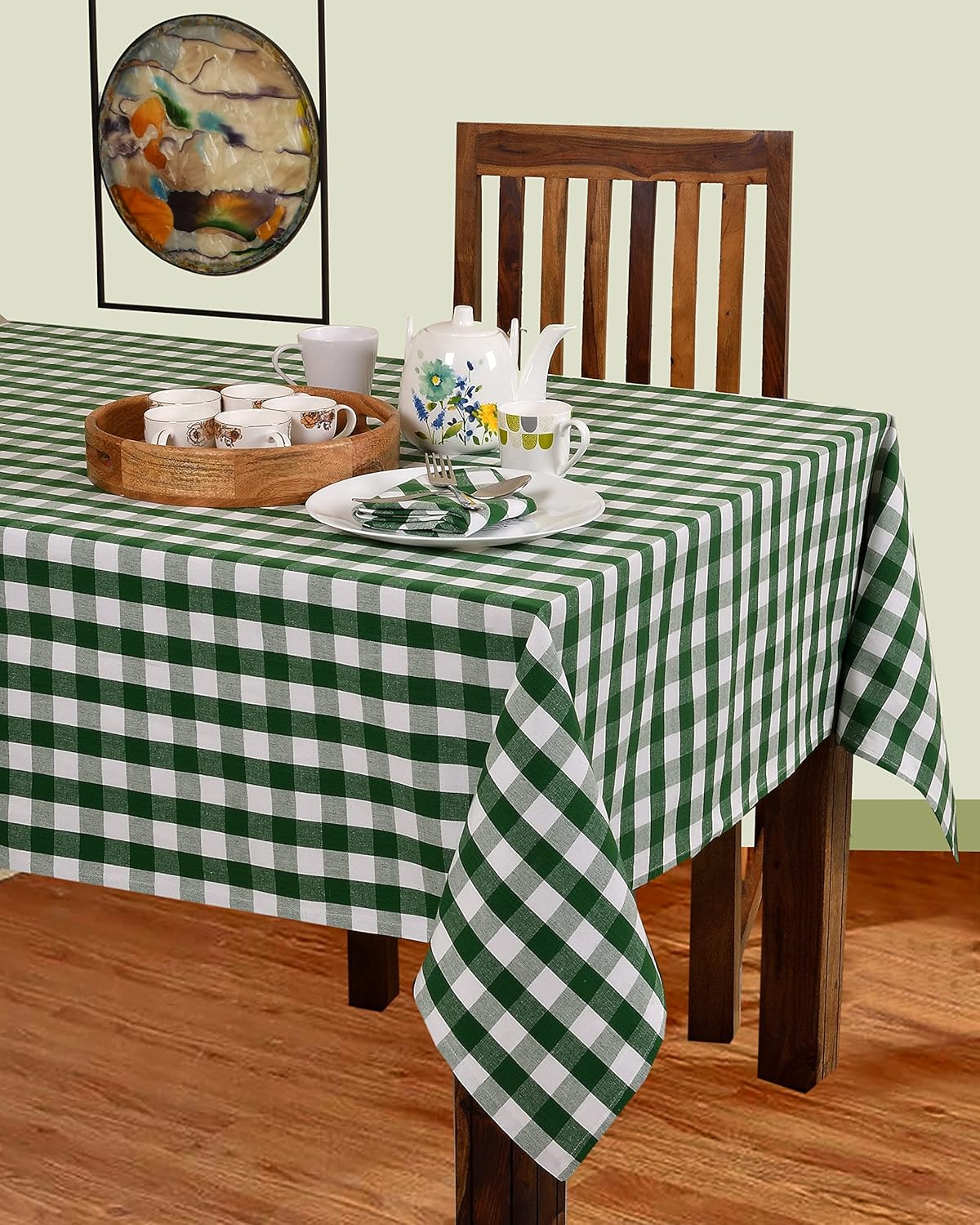 Urban Villa Tablecloth Buffalo Check Table Cloth Tabletop Cover Kitchen Dining Tablecloth 100% Cotton Great for Parties Wedding Holiday Dinner Hunter/White Rectangle 60x84 Inches 6-8 Seats Table Cloth