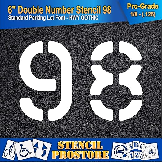 Pavement, Curb, and WheelStop Stencils - 6 inch Double Number Stencil - (98) - 6" x 9" x 1/8" (128 mil) - Pro-Grade