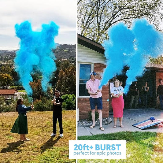 PrimePure Gender Reveal Confetti Cannon - Biodegradable Powder Cannon - Blue, 2 Pack - Baby Boy Gender Reveal Smoke Bomb - Blue Baby Powder Party Poppers Confetti Shooters