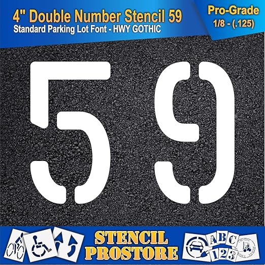 Pavement, Curb, and WheelStop Stencils - 4 inch Double Number Stencil - (59) - 4" x 5.5" x 1/8" (128 mil) - Pro-Grade