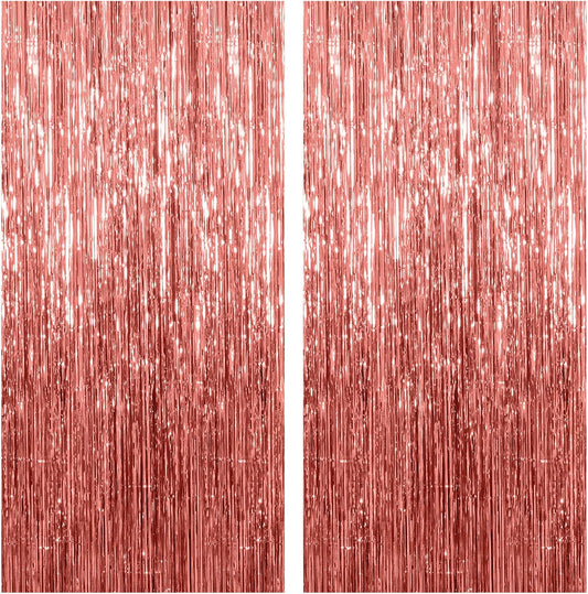 2 Pack Rose Gold Backdrop Birthday Decorations Foil Curtain Bachelorette Party Decor Rose Gold Decor Party Streamers Groovy Birthday Decorations Backdrop
