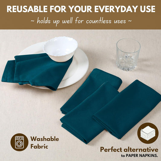 Native Fab Solid Cloth Napkin Set of 4, 100% Cotton, Washable, Reusable Dinner Cloth Napkin 17x17 inches, Table Decor Napkins for Dinner, Events, Teal Green