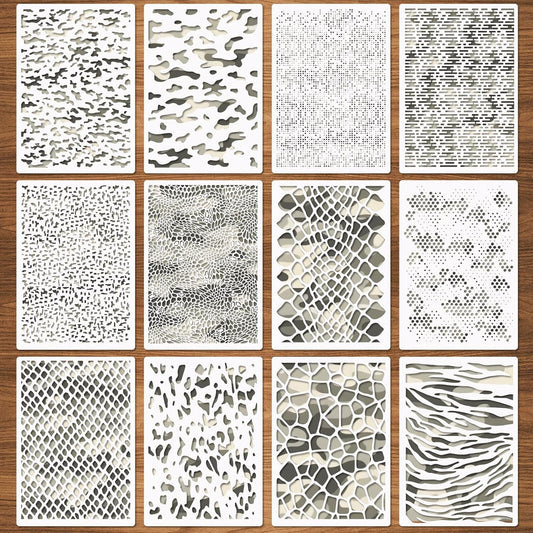 12 Pcs Camo Print Stencils, Large Camouflage Stencils for Spray Paint Reusable Digital Camo Pattern Stencils for Painting on Wood Boat Canvas Paper Crafts 8.3"x11.7"