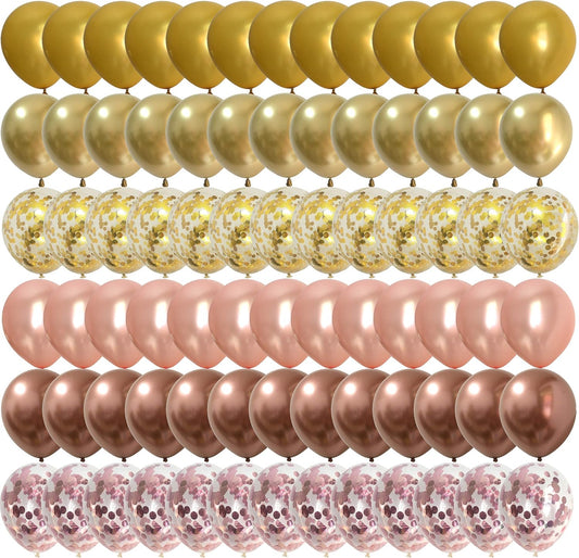 Balloons Gold and Rose Gold - 12inch Assorted Pearlized Metallic Chrome Gold Latex Balloons for Engagement Gender Reveal Wedding Anniversary Birthday Party Decorations 100 pack