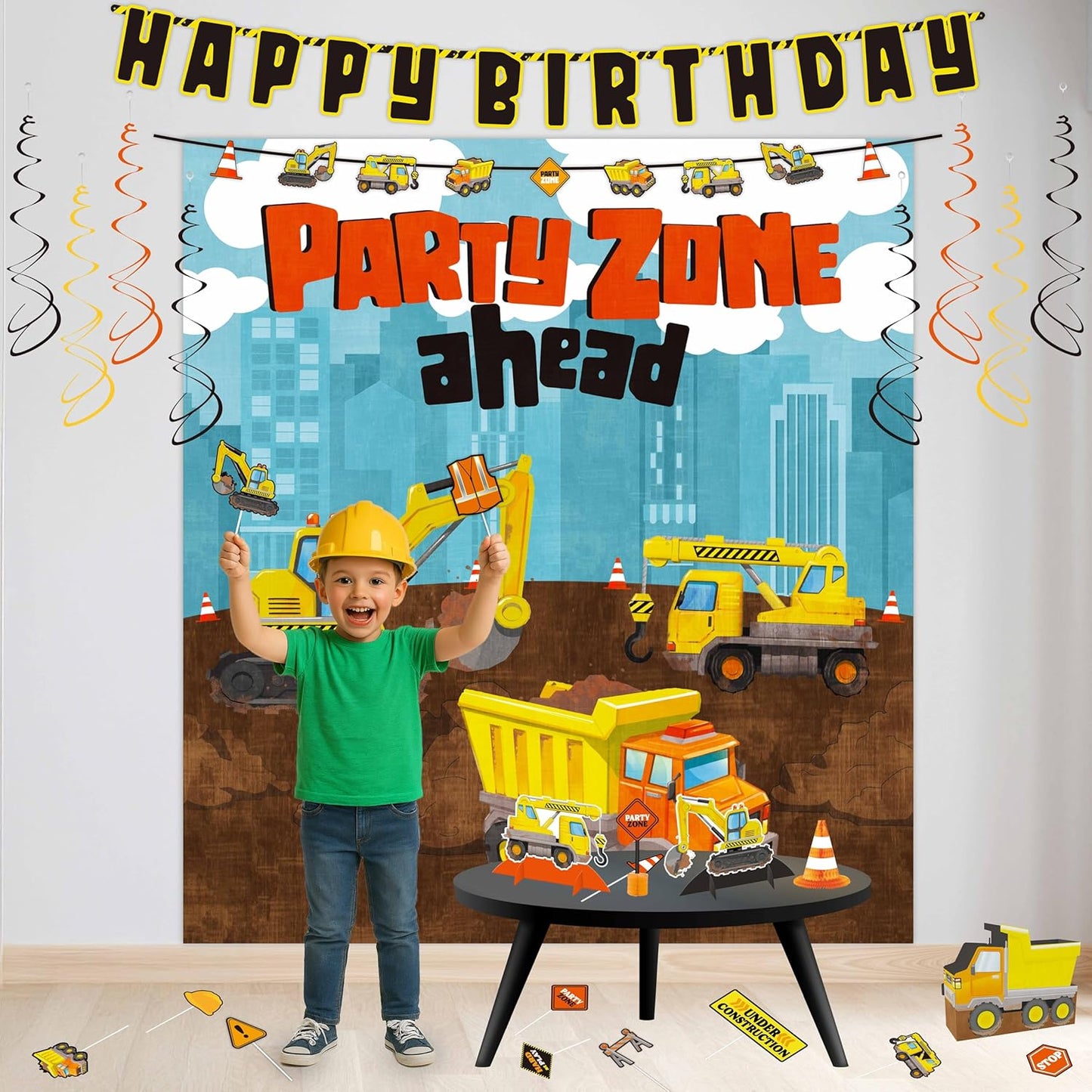 29-Piece Construction Party Decoration Kit – Banners, Scene Setters, Centerpieces and Photo Props with Trucks, Cones and Signs for Birthday Parties, Team Gatherings and Celebrations