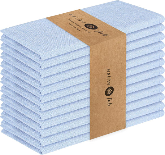 Native Fab Solid Cloth Napkin Set of 12, 100% Chambray Cotton, Washable, Reusable Dinner Cloth Napkin 17x17 inches, Table Decor Napkins for Dinner, Events, Sky Blue