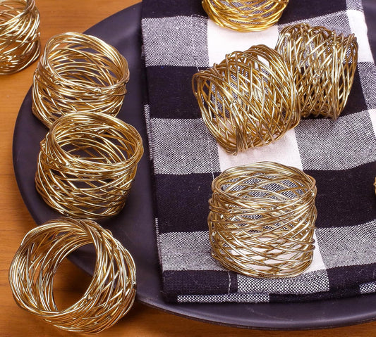 12-Piece Napkin Rings - Gold Metal Napkin Holders for Dining Table Decor, Wedding, Holiday, Party, Everyday Use - Elegant Iron Serviette Rings for Dinner Table Settings - ALPHA Living HOME