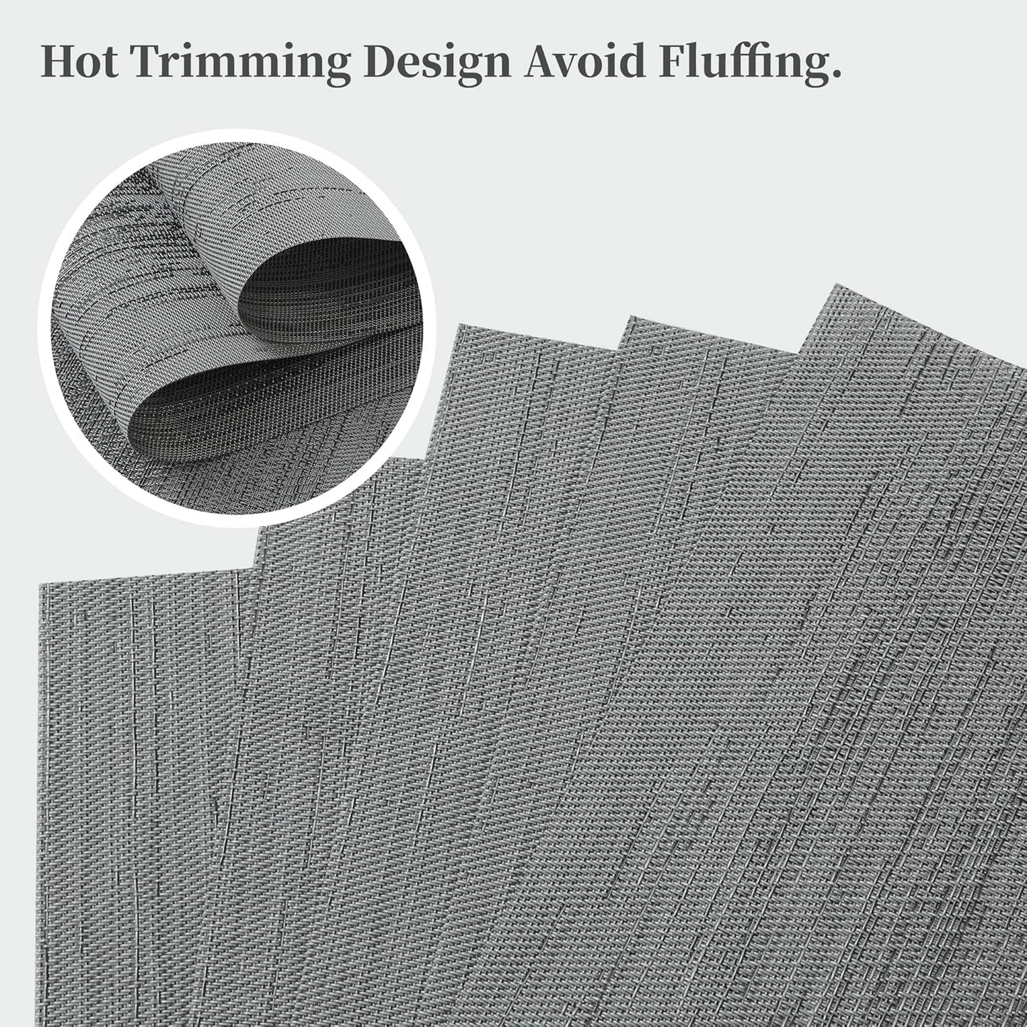 Leetaltree Grey Placemats, Heat Resistant Non-Slip Place mats for Dining Table, Washable Durable PVC Vinyl Woven Table Mats (Set of 12)
