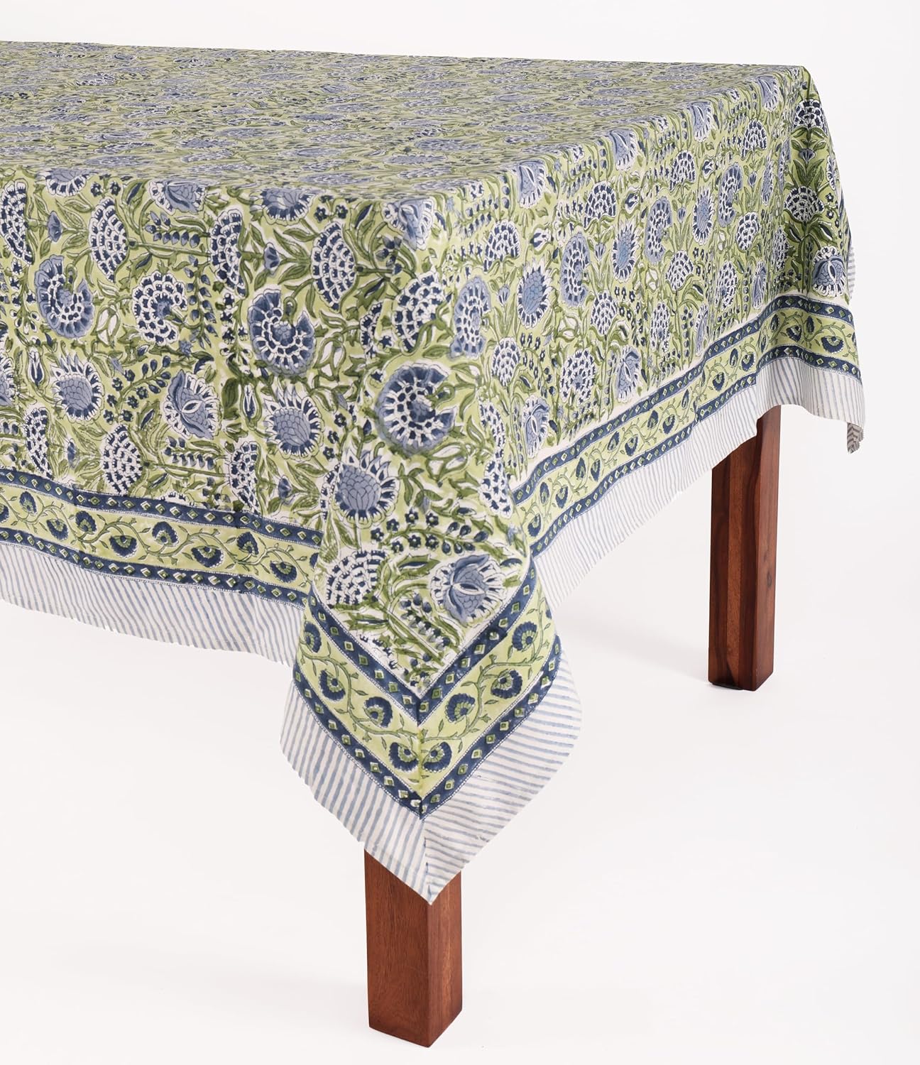ATOSII Amara 100% Cotton Fall Tablecloth, Handblock Floral Print Rectangle Linen for Kitchen Dining I Parties Wedding Outdoors Picnics Easter I Spring Summer 72 X 120 Inches I 10 Seater Table