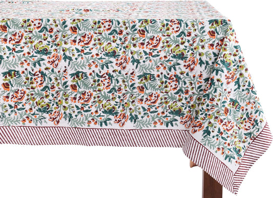 ATOSII Ambrosia Green 100% Cotton Square Fall Tablecloth, Handblock Floral Print Linen Table Cloth for Kitchen Dining I Weddings, Outdoors, Christmas, Thanksgiving Fall Decor 60 X 60 Inches I 4 Seater