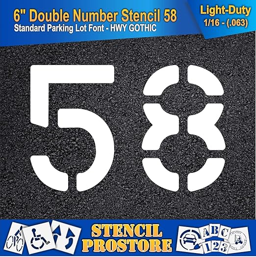 Pavement, Curb, and WheelStop Stencils - 6 inch Double Number Stencil - (58) - 6" x 9" x 1/16" (63 mil) - Light-Duty