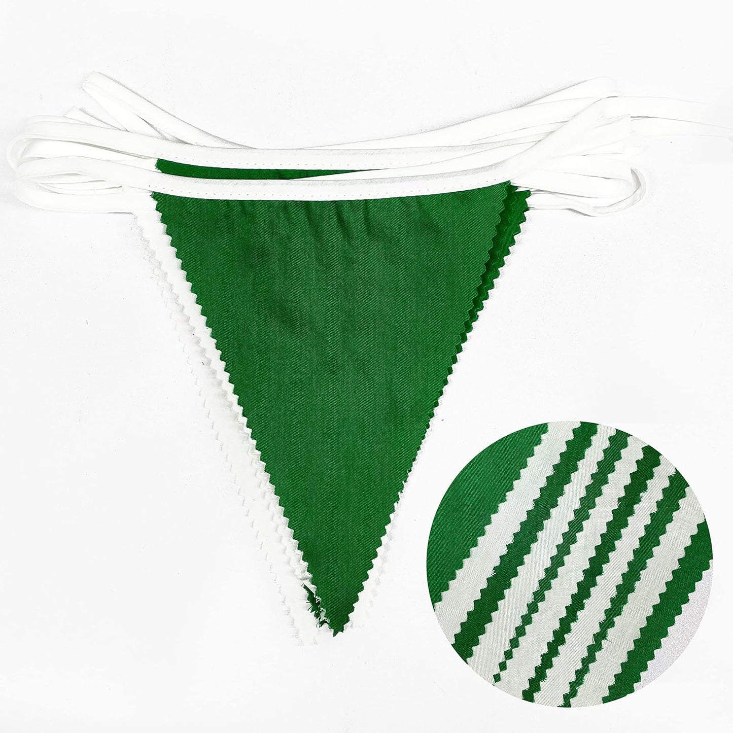 32Ft Green and White Banner Party Decorations Triangle Flag Fabric Banner Cotton Pennant Bunting Garland for Christmas Wedding Birthday Home Nursery Outdoor Garden Masters Golf Party Decoration