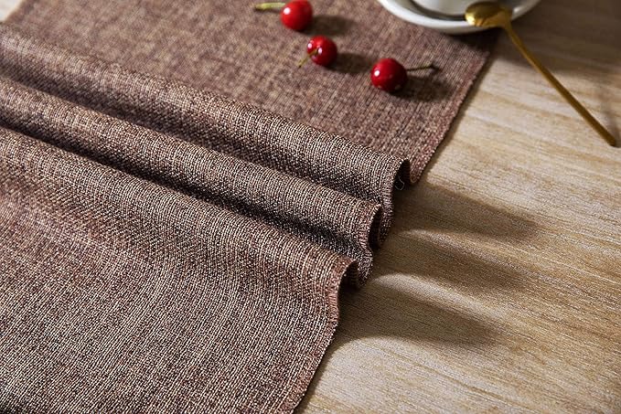 ZeeMart Brown Table Runners 48 Inches Long, Burlap Linen Style Rustic Farmhouse Table Runner, Small Short Boho Coffee Table Runner, 13x48 Inches, Brown
