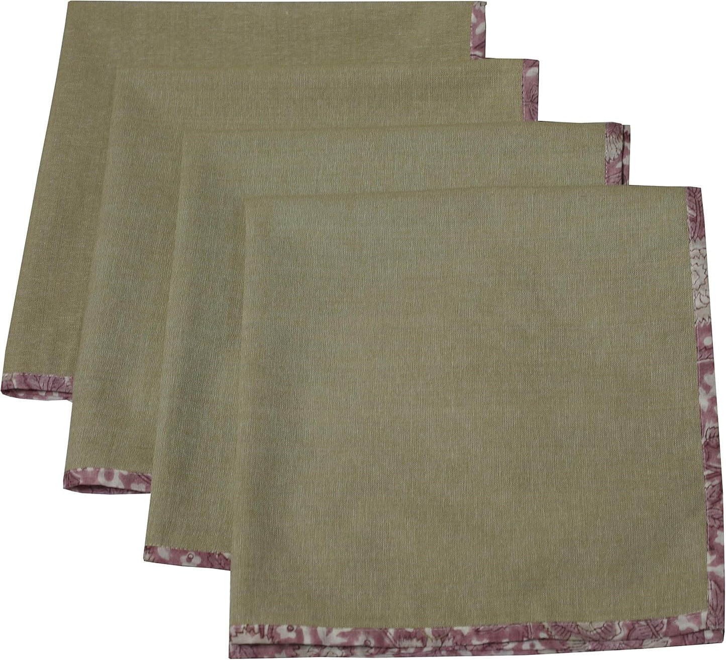 Indtresor Indian Heritage Fabric Cotton Table Linen Reversible Set Runner Napkins Mats in Pink Beige
