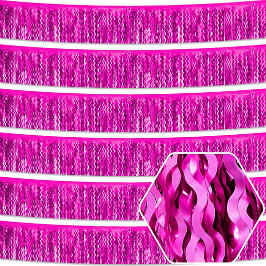 6 Pack 10 Feet Rose Red Wave Foil Fringe Garland Metallic Tinsel Streamers Banner Wall Hanging Curtain Backdrop for Parade Floats, Mother's Day, Easter, Wedding, Birthday Party Decoration