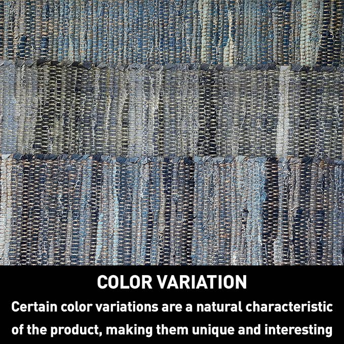 Chardin Home 14x72 Inch Handcrafted Table Runner – Natural Jute and Denim Chindi – Rustic Boho Farmhouse Table Decor – Sustainable Dining Table Accent for Everyday or Special Occasions