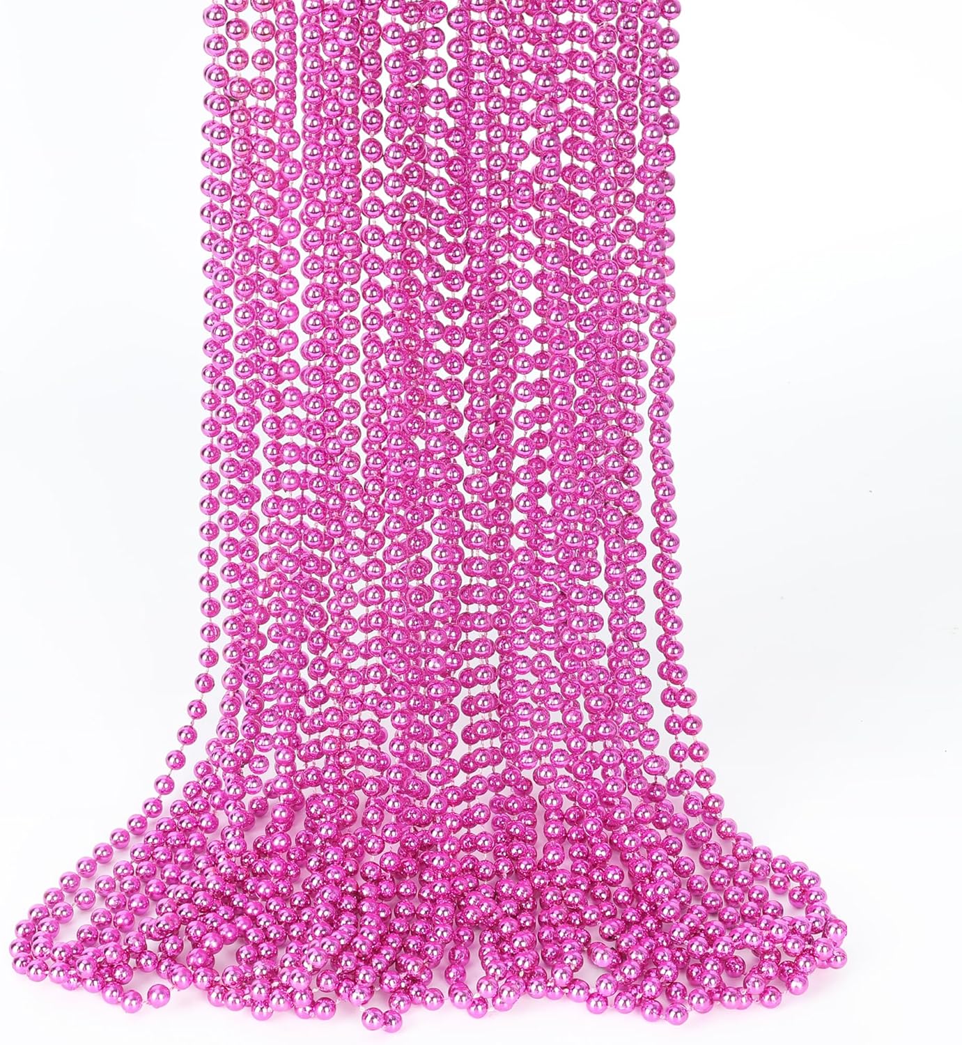 Pink Beaded Necklace, 15PCS Breast Cancer Awareness Accessories, 33" Mardi Gras Beads Necklace Bulk, Festival Parade Throw for Breast Cancer Awareness Wedding Gender Reveal Party Events Supplies
