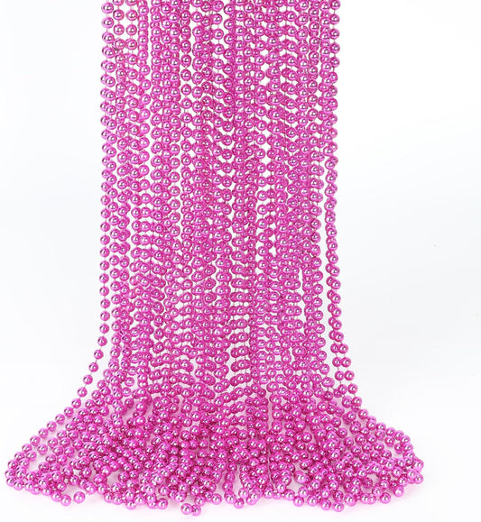 Pink Beaded Necklace, 15PCS Breast Cancer Awareness Accessories, 33" Mardi Gras Beads Necklace Bulk, Festival Parade Throw for Breast Cancer Awareness Wedding Gender Reveal Party Events Supplies
