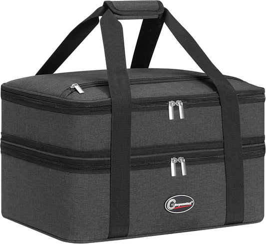 GhvyenntteS Casserole Carrier, Double Insulated Casserole Carrier for Hot or Cold Food Lunch Tote Warmer, Portable Lasagna Lunch Bag for Potluck Parties, Picnic, Travel, Fits 9"x13" Baking Dish, Grey