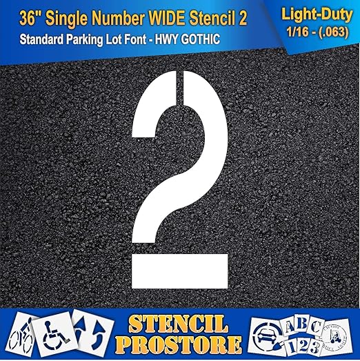 Pavement Stencils - 36 inch Single Number Stencil (Wide) - 2-36" x 16" x 1/16" (63 mil) - Light-Duty