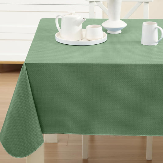 Newbridge Basketweave Vinyl Flannel Backed Tablecloth, 52 x 52 Inch Square, Sage Green, Basket Weave Textured Indoor Outdoor Waterproof Table Cover for Patio, Kitchen, Dining