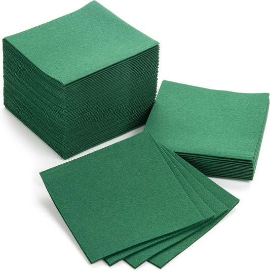 AH AMERICAN HOMESTEAD Paper Cocktail Napkins - Linen-Like Disposable Beverage Bar Napkins 4.75" x 4.75" - Bulk Square Napkins - Ideal for Party or Wedding (Green -100 Count)