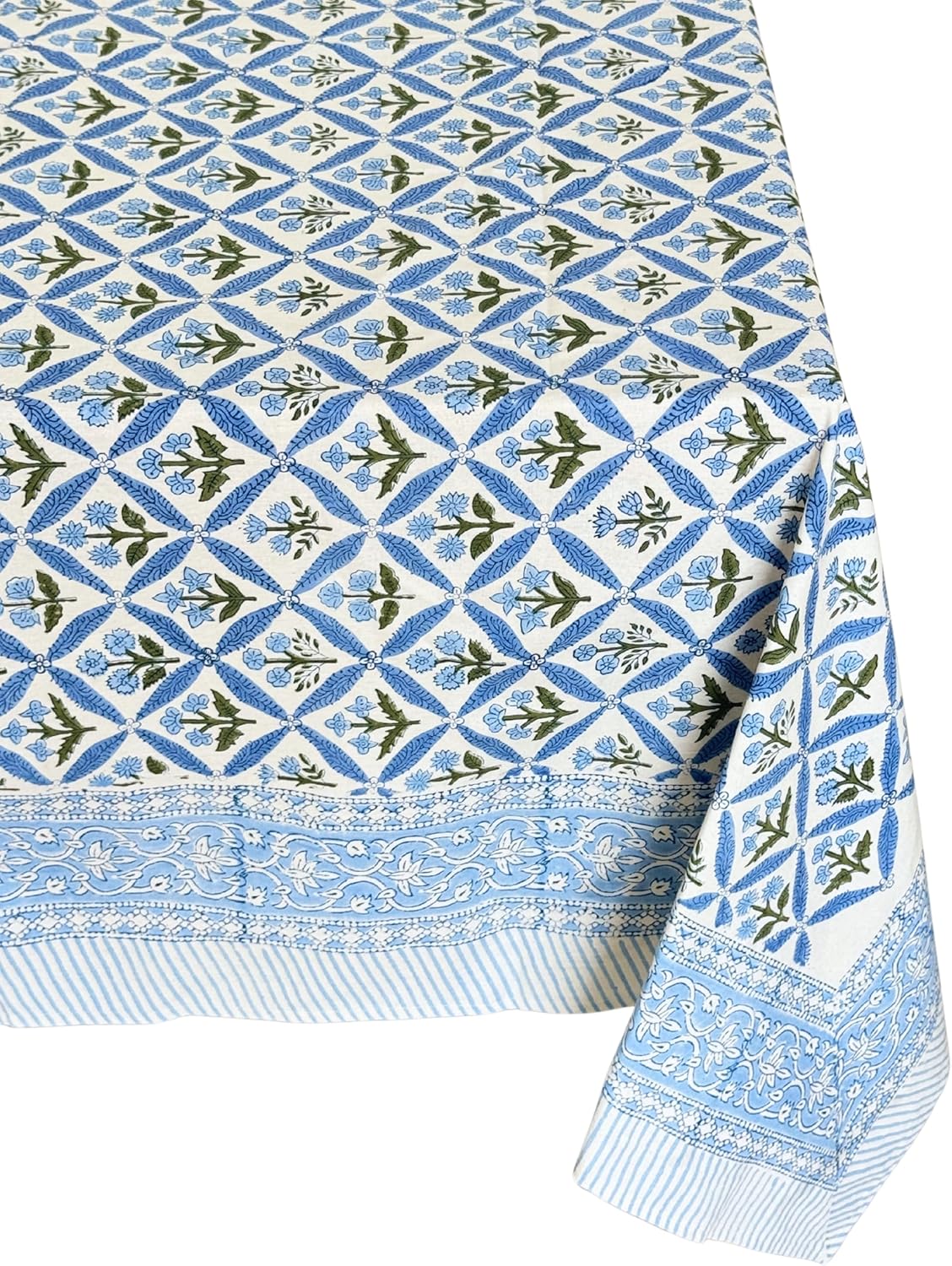 ATOSII Netta Blue 100% Cotton Square Summer Tablecloth, Handblock Floral Print Linen Table Cloth for Kitchen Dining I Parties, Weddings, Outdoors, 60 X 60 Inches I 4 Seater