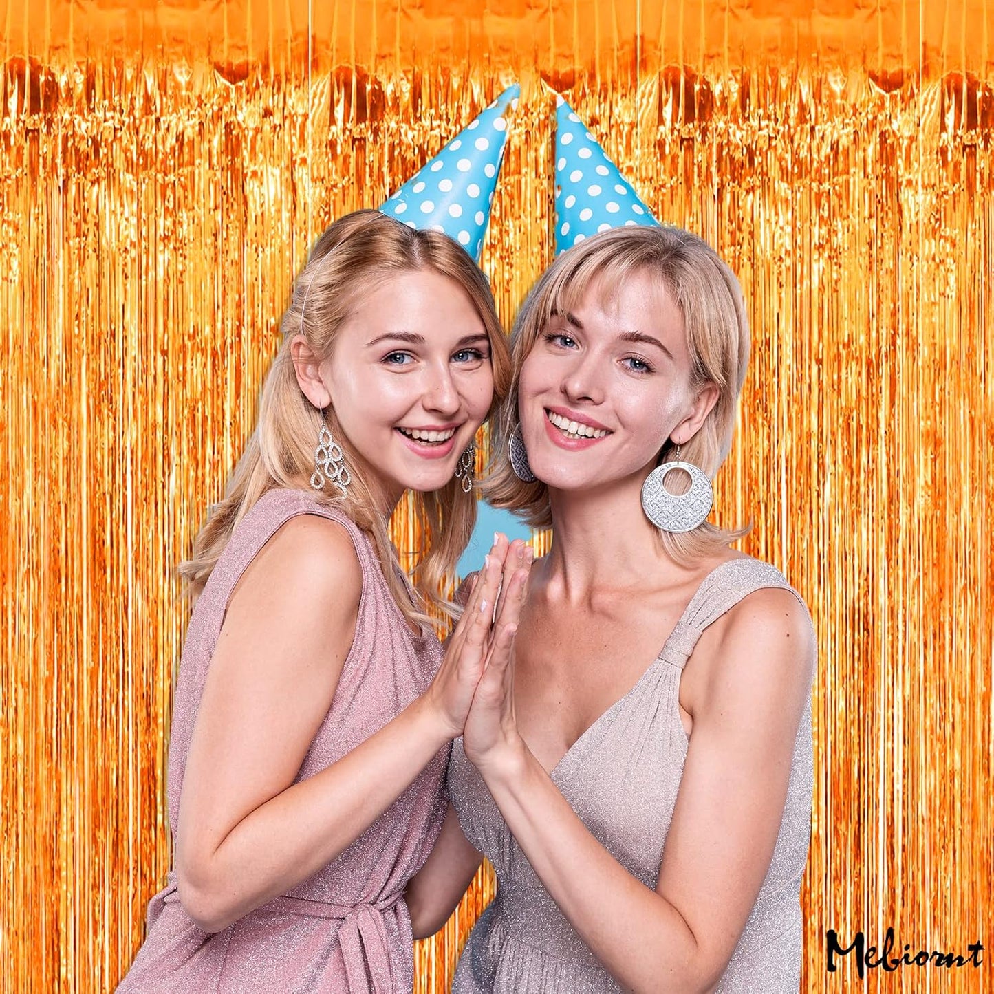 4 Pack Orange Fringe Curtain Backdrop, 3.2Ft x 9.8Ft Metallic Tinsel Foil Fringe Streamers Background for Photo Booth Birthday Wedding Baby Shower Carnival Easter Mother’s Day Party Decorations