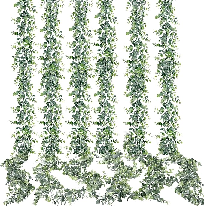 Sggvecsy Artificial Eucalyptus Garland 6 Pack Fake Eucalyptus Greenery Garland Faux Hanging Plants Artificial Vines, 5.6 Feet/Strand for Wedding Backdrop Arch Wall Table Party Outdoor Festival Decor