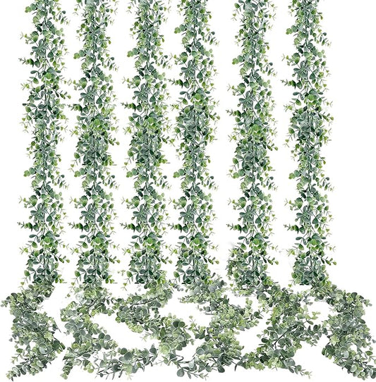 Sggvecsy Artificial Eucalyptus Garland 6 Pack Fake Eucalyptus Greenery Garland Faux Hanging Plants Artificial Vines, 5.6 Feet/Strand for Wedding Backdrop Arch Wall Table Party Outdoor Festival Decor