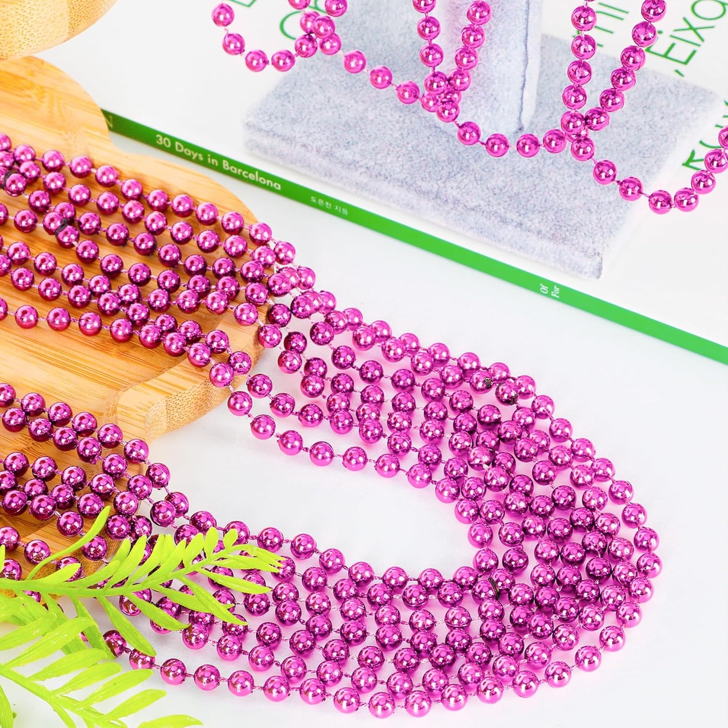 Pink Beaded Necklace, 15PCS Breast Cancer Awareness Accessories, 33" Mardi Gras Beads Necklace Bulk, Festival Parade Throw for Breast Cancer Awareness Wedding Gender Reveal Party Events Supplies