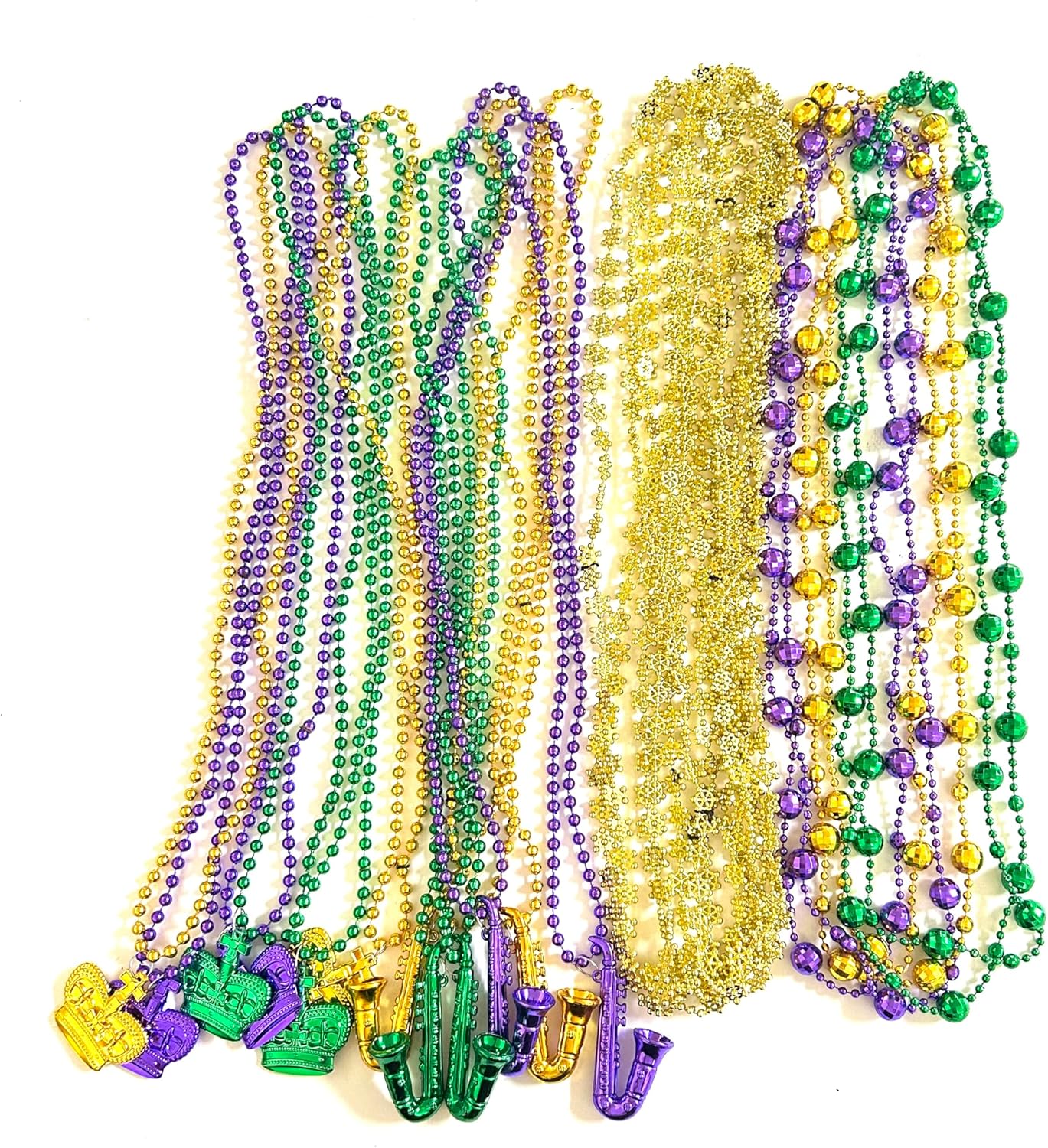 72 Pcs Mardi Gras Bead Necklaces Bulk Gold Purple Green Mardi Gras Bead Necklaces Holiday Parade Party Supplies