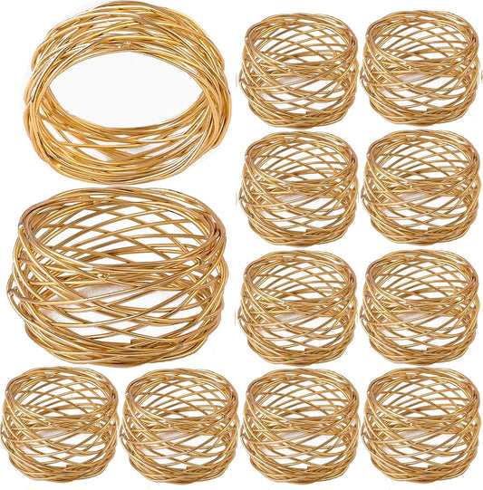 12-Piece Napkin Rings - Gold Metal Napkin Holders for Dining Table Decor, Wedding, Holiday, Party, Everyday Use - Elegant Iron Serviette Rings for Dinner Table Settings - ALPHA Living HOME