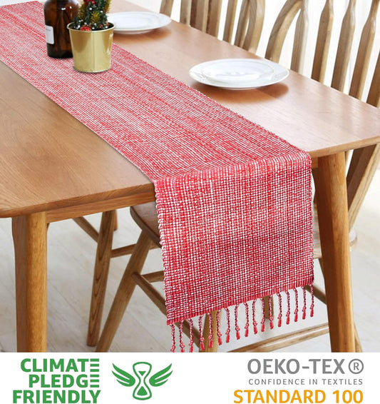 Urban Villa Table Runner 100% Cotton Two Tone Tablerunner Home Kitchen Dining Décor Table Runner 14''x72'' Red/White Table Runner with Fringes Cocktail Parties Wedding BBQ's Everyday use Table Runner