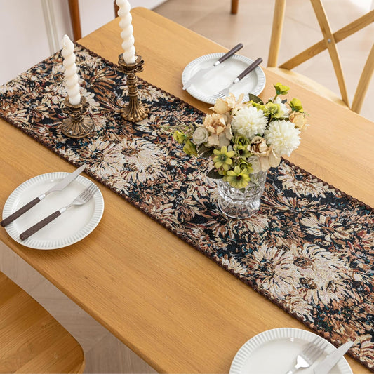 Boho Embroidery Table Runner, Flower Fall Kitchen Dining Table Decoration for Home Party Decor 13x72Inch