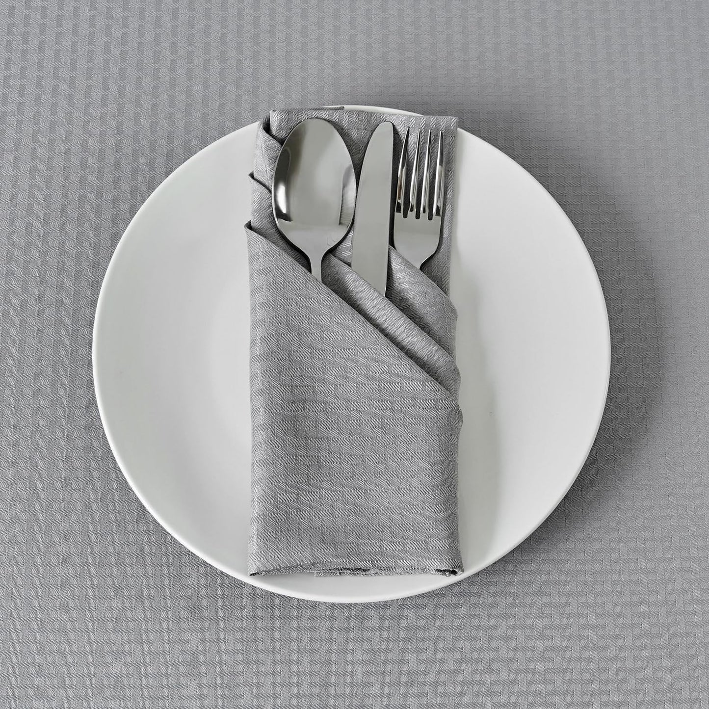 maxmill Cloth Napkins Weaved Texture Pattern Soft Comfortable and Luxury Serviette for Restaurant Family Dinners Weddings Parties and Banquets Set of 4 Pieces, 20 x 20 Inch Light Grey