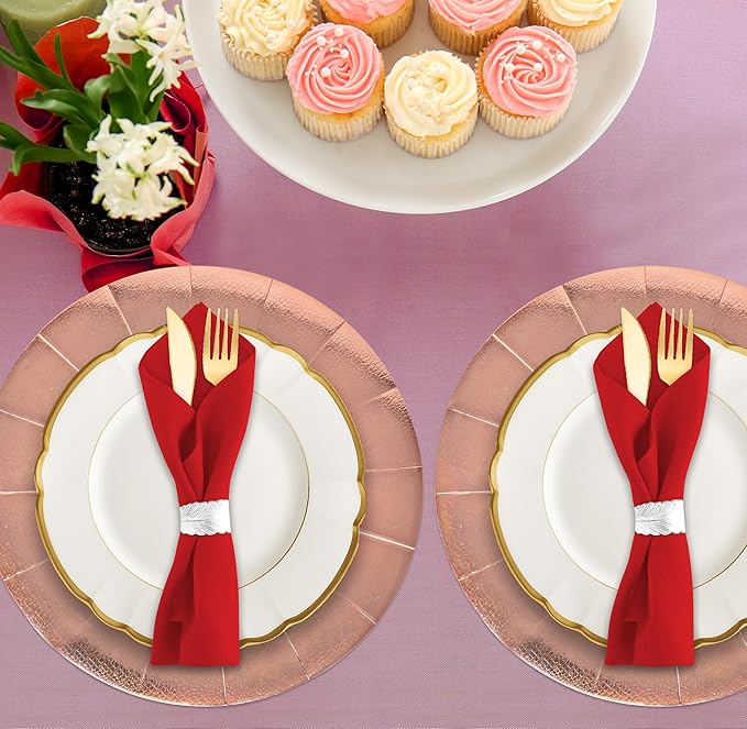 Gift Boutique 24 Pcs Rose Gold Round Disposable Charger Plates 13" Heavy Duty Dinner Serving Tray Paper Cardboard Platter for Table Setting Place Mats