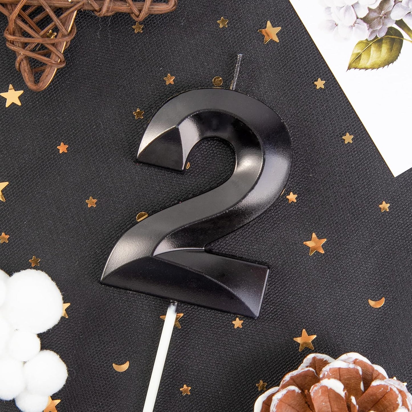 PHD CAKE 2.76 Inch Diamond Black 2 Number Birthday Candles, Black Number Candles, Cake Number Candles, Party Celebration
