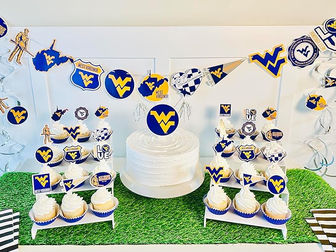 West Virginia Party Supplies for Football, Birthday Gift, WVU Graduation Party Banner and Cake Toppers (42 Pieces) (West Virginia Mountaineers)