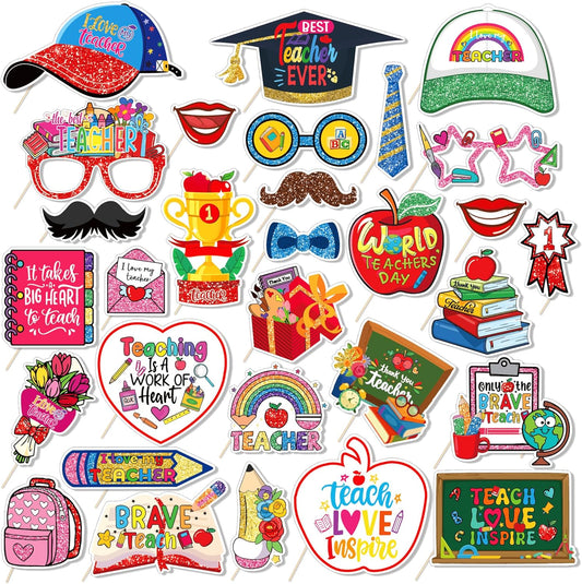 25 Pcs Teacher's Day Photo Booth Props, Thank You Teacher Theme Decoration Props, Teacher's Day Classroom Party Supplies