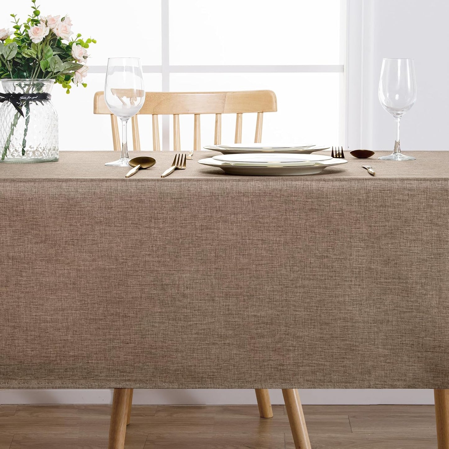 Hiasan Faux Linen Rectangle Tablecloth - Wrinkle and Stain Resistant Washable Table Cloth for Kitchen Dining Room Holiday Table Cover for Party Dinner, Khaki, 60 x 120 Inch