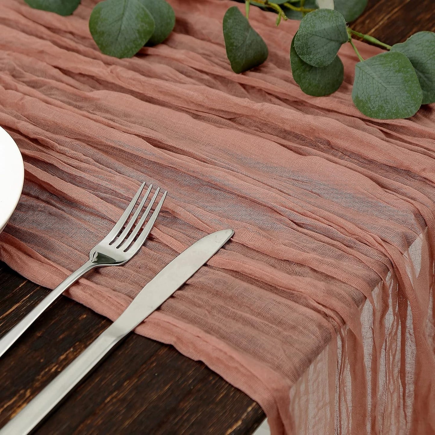 DOLOPL Boho Table Runner Dusty Blush Cheesecloth Table Runner 13.3ft Rustic Gauze Cheese Cloth Runner 160inch Long for Bridal Baby Shower Birthday Party Table Decorations
