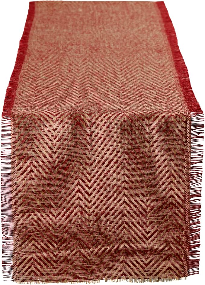 DII Jute Burlap Collection Kitchen Tabletop, Table Runner, 14x72, Chevron Barn Red