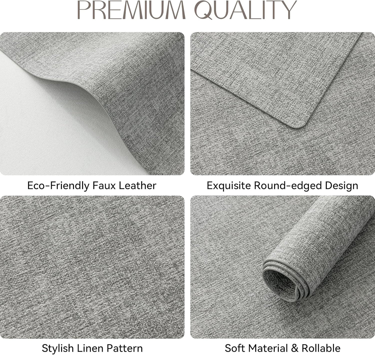 Romanstile Vinyl Placemats Set of 12-12 X 18 Inch - Heat Resistant Place Mats 100% Waterproof Oilproof Wipeable Reversible Faux Leather Table Mats for Kitchen/Dining/Party/Outdoor, Light Grey