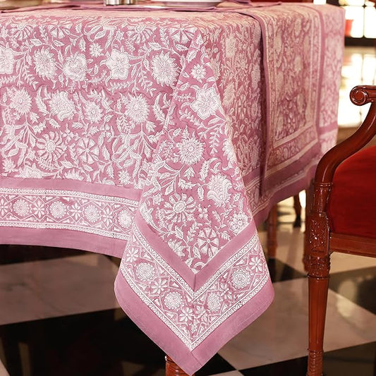 Labhanshi Indian Handblock Print Floral 100% Cotton Pre-Washed Canvas Rectangle Table Cloth|72x135 Inch 10-Seater Large Decorative Table Cover|Spring Easter Decor|Purple