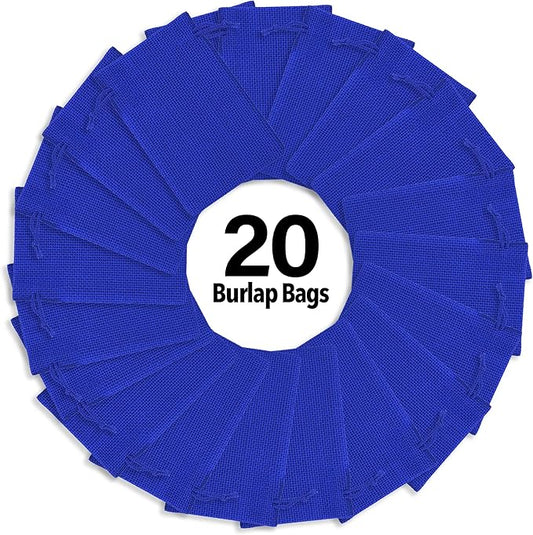 Mandala Crafts 10X14 Inch Royal Blue Burlap Drawstring Gift Bags for Favors - 20 Large Linen Sacks Gift Pouches for Candy, Coffee, Jewelry, Wedding, and Party Supplies