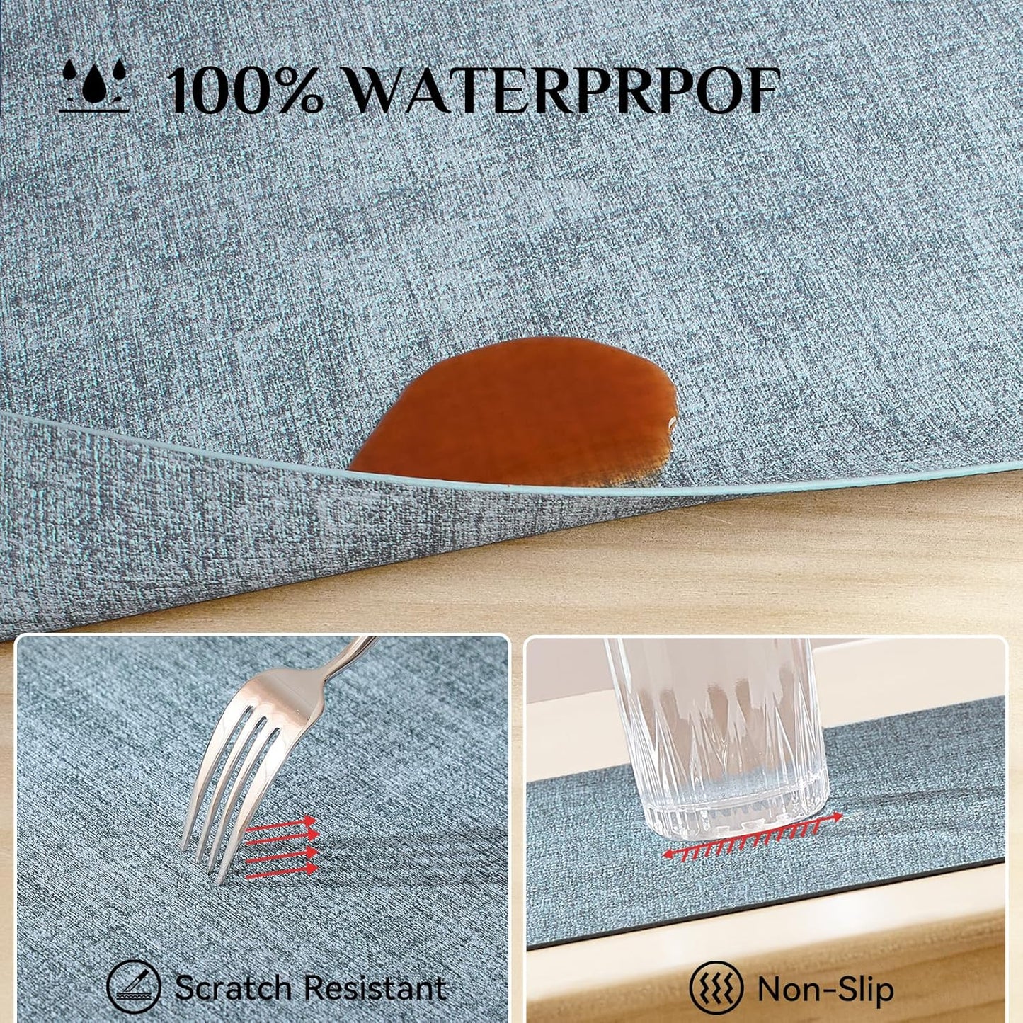 Softalker Vinyl Placemats Set of 8 - Faux Leather Heat Resistant Place Mats, 100% Waterproof Oilproof Wipe Clean Table Mats for Indoor & Outdoor Use, 17’’×12’’, Sky Blue