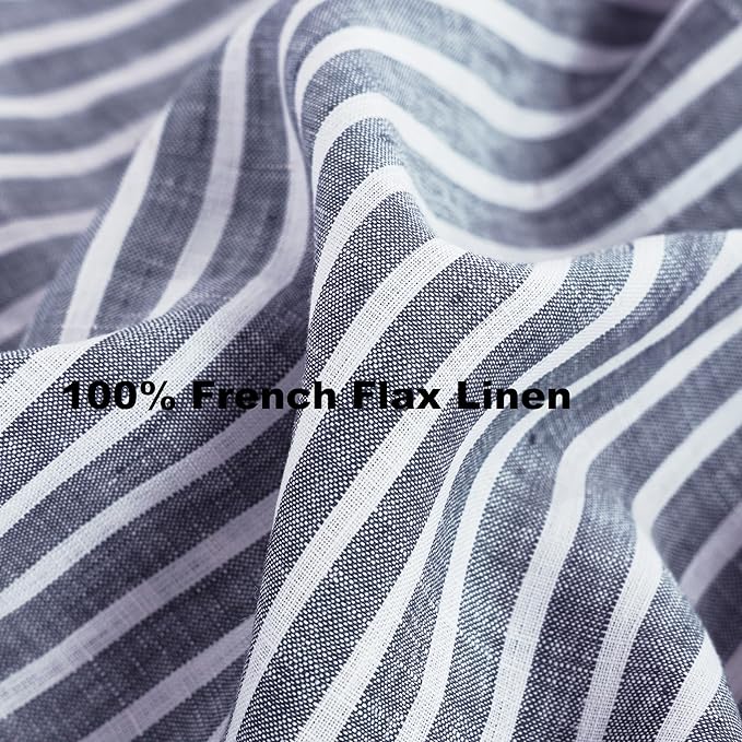 100% French Flax Linen Tablecloths Rectangle 120Lx60W Inch for Dinners, Parties, Easter, Halloween, Camping, Stone Washed, Textured, Machine Washable, 10-12 Sets (60''x120'', Blue Stripe)