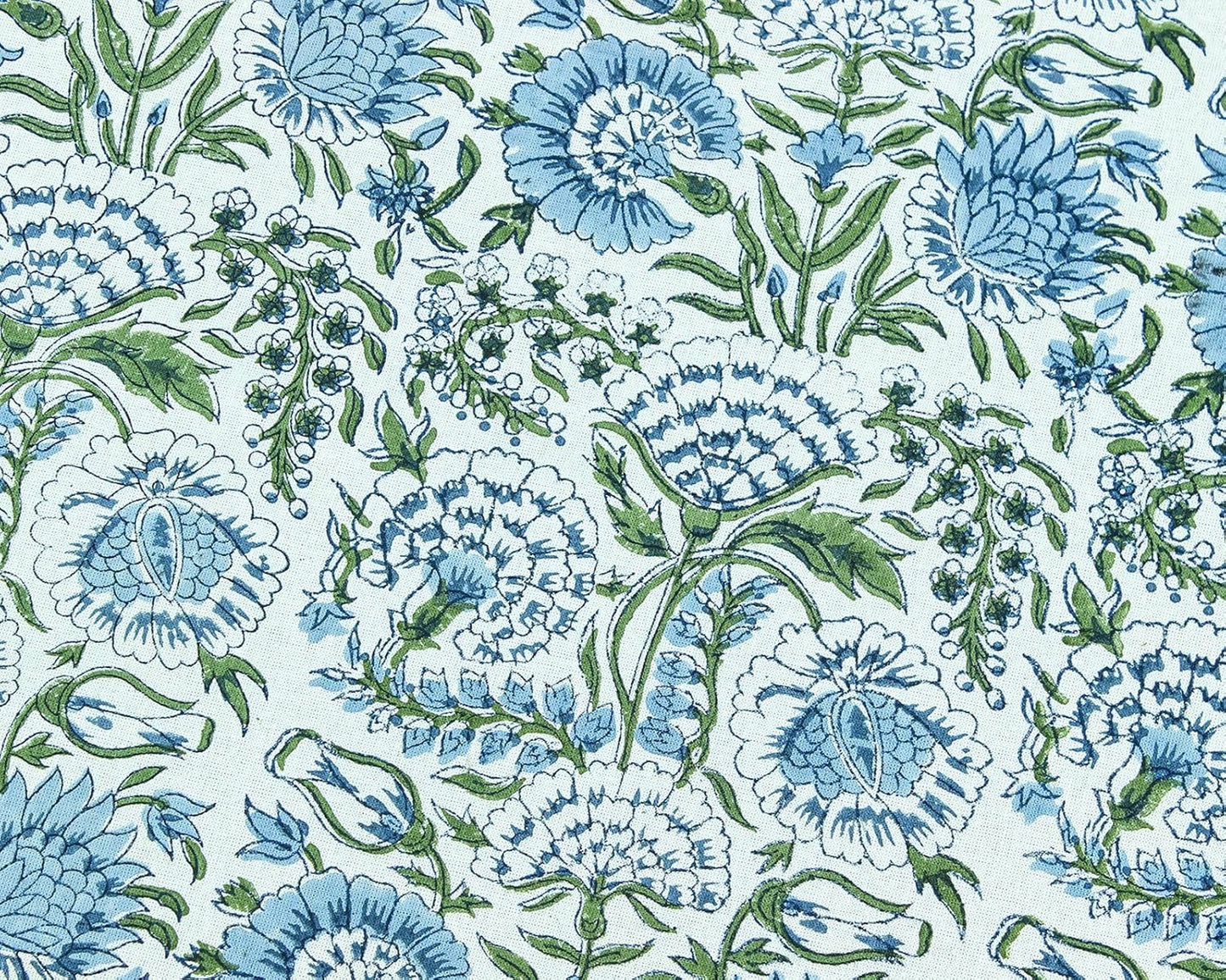 72 Inches Round Hand Block Printed Cotton Tablecloth, Blue Green Floral Table Cloths Washable, Indian Table Linen for Dinning Home Decor Autumn Outdoor Thanksgiving